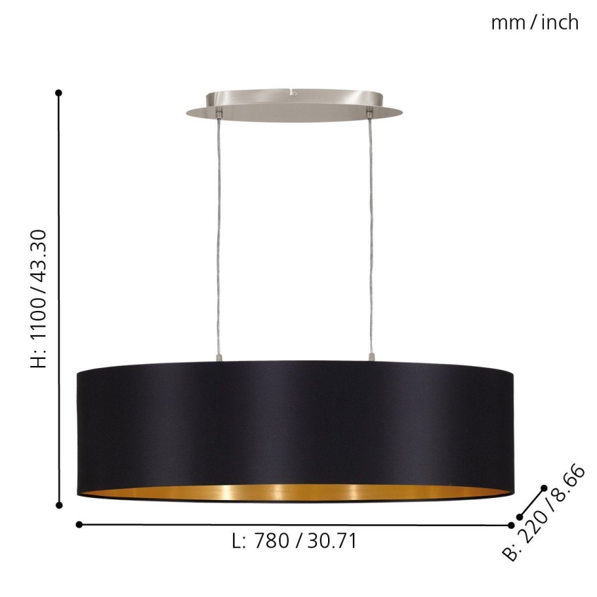 Eglo 55266 - Подвесная люстра MASERLO 2xE27/60W/230V черный