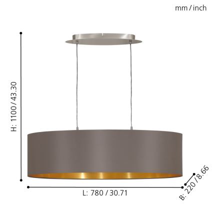 Eglo 55271 - Подвесная люстра MASERLO 2xE27/60W/230V коричневый