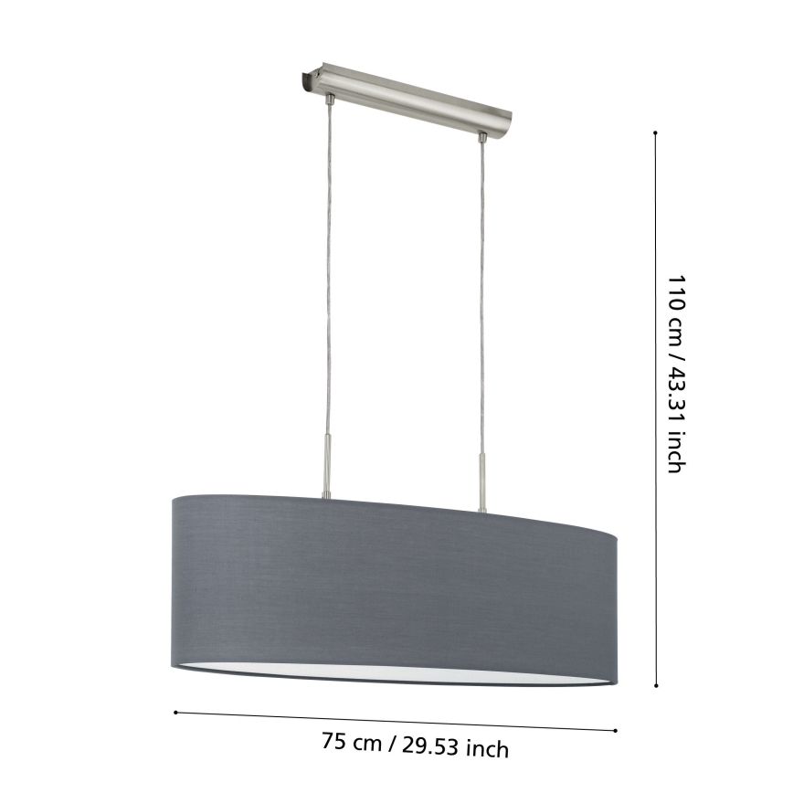 Eglo 55276 - Подвесная люстра PASTERI на тросе 2xE27/60W/230V серая