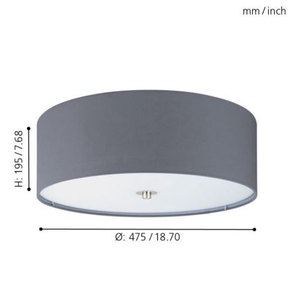 Eglo 55277 - Потолочный светильник PASTERI 3xE27/25W/230V диам. 47,5 см серый