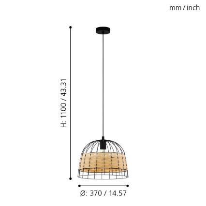 Eglo 55709 - Подвесная люстра ANWICK 1xE27/40W/230V ротанг