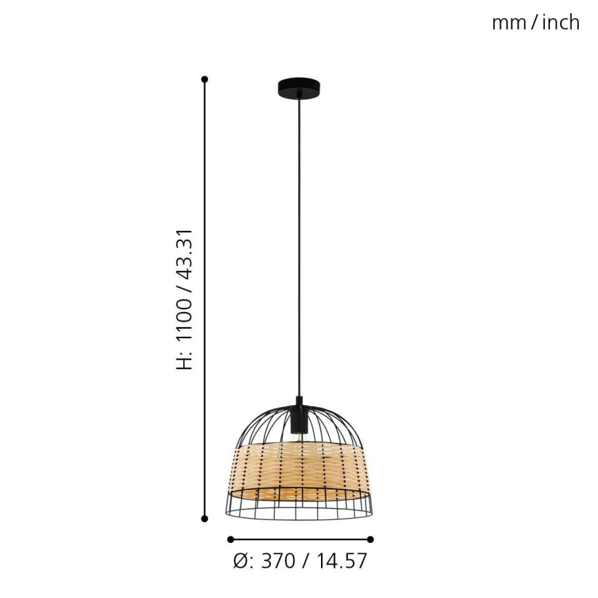 Eglo 55709 - Подвесная люстра ANWICK 1xE27/40W/230V ротанг