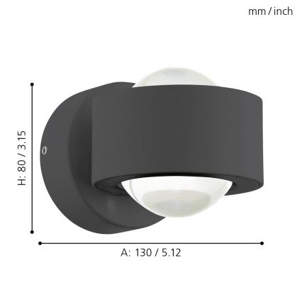 Eglo 64496 - LED настенный светильник ONO PRO 2xLED/2,5W/230V антрацит