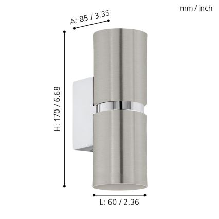 Eglo 64794 - Светодиодный настенный светильник PASSA PRO 2xGU10/3,3W/230V 3000K матовый хром