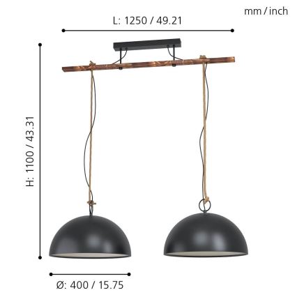 Eglo 78444 - Подвесная люстра HODSOLL 2xE27/40W/230V черный/коричневый