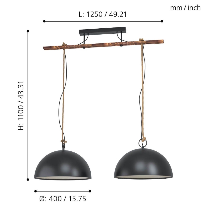 Eglo 78444 - Подвесная люстра HODSOLL 2xE27/40W/230V черный/коричневый