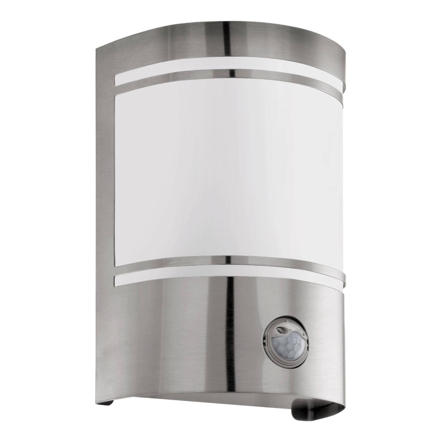 Eglo 79284 - Вуличний настінний світильник з датчиком CERNO 1xE27/40W/230V глянцевий хром IP44