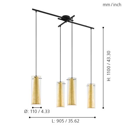 Eglo 79344 - Подвесная люстра PINTO GOLD 4xE27/40W/230V золотистый