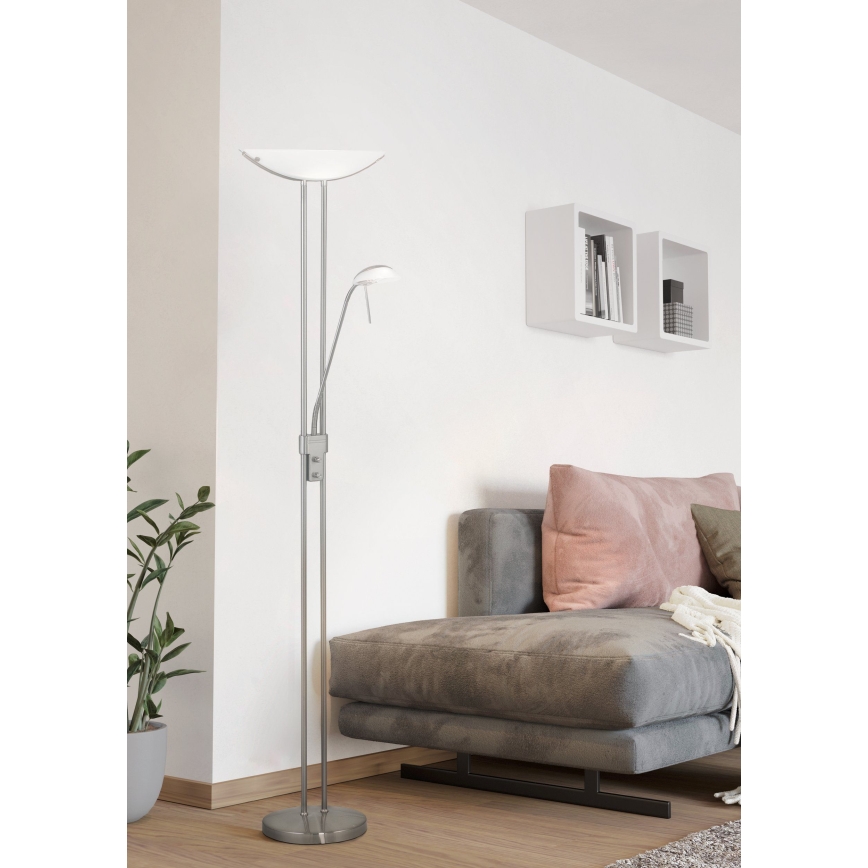 EGLO - Підлогова лампа з диммером BAYA 1xR7s/230W+1xG9/33W матовий хром