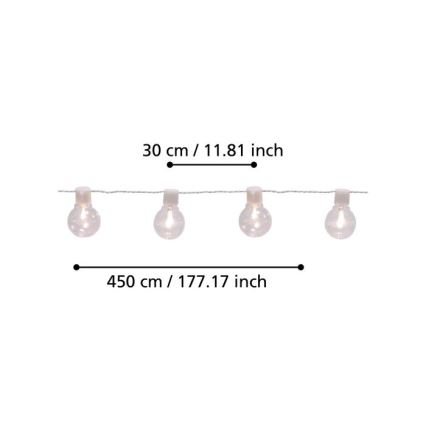 Eglo - Светодиодная уличная декоративная гирлянда 16xLED/0,064W/24V IP44 белая