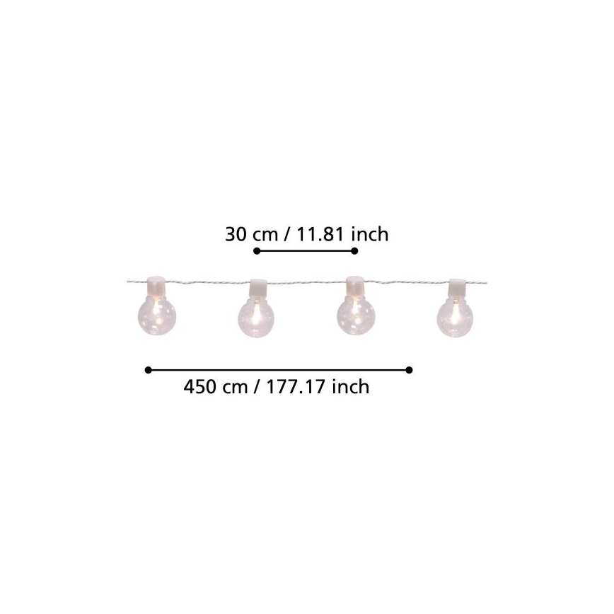 Eglo - Светодиодная уличная декоративная гирлянда 16xLED/0,064W/24V IP44 белая