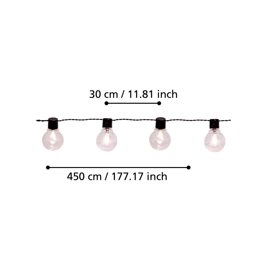 Eglo - Светодиодная уличная декоративная гирлянда 16xLED/0,064W/24V IP44 черный