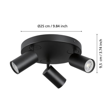 Eglo - Точковий LED RGBW світильник з регулюванням яскравості 3xGU10/4,9W/230V чорний