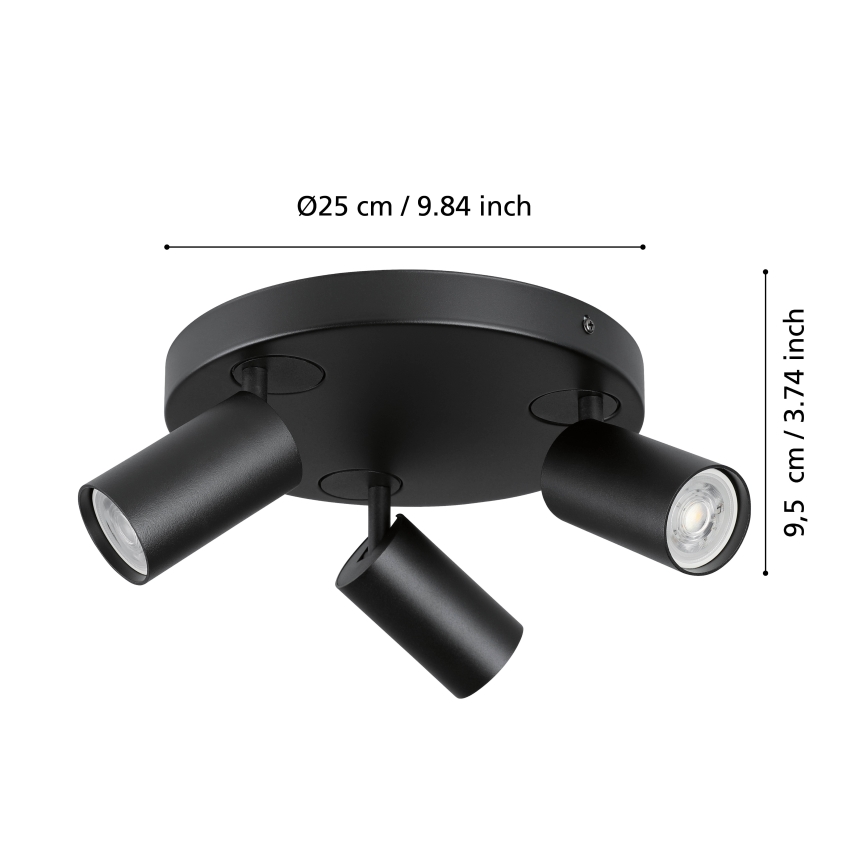 Eglo - Точковий LED RGBW світильник з регулюванням яскравості 3xGU10/4,9W/230V чорний