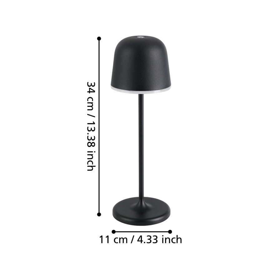 Eglo - Вулична LED акумуляторна лампа з регулюванням яскравості LED/2,2W/5V 1800 mAh чорний IP54