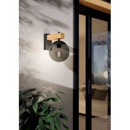 Eglo - Уличный настенный светильник 1xE27/40W/230V черный/дерево IP44