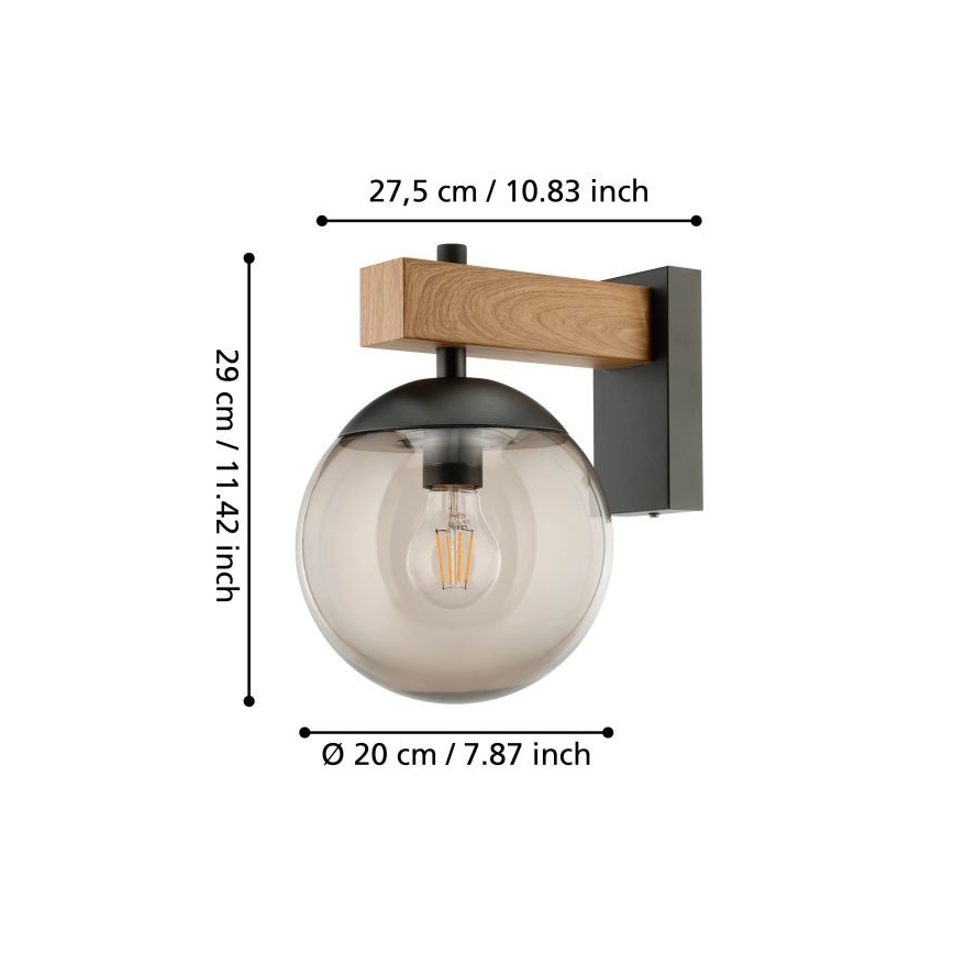 Eglo - Уличный настенный светильник 1xE27/40W/230V черный/дерево IP44