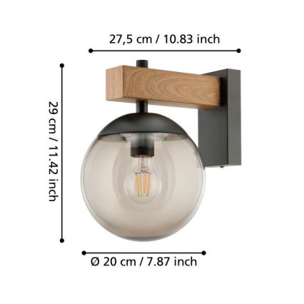 Eglo - Вуличний настінний світильник 1xE27/40W/230V чорний/дерево IP44