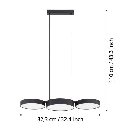 Eglo - Светодиодная подвесная RGBW-люстра с регулированием яркости 3xLED/7,5W/230V 2700-6500K черный