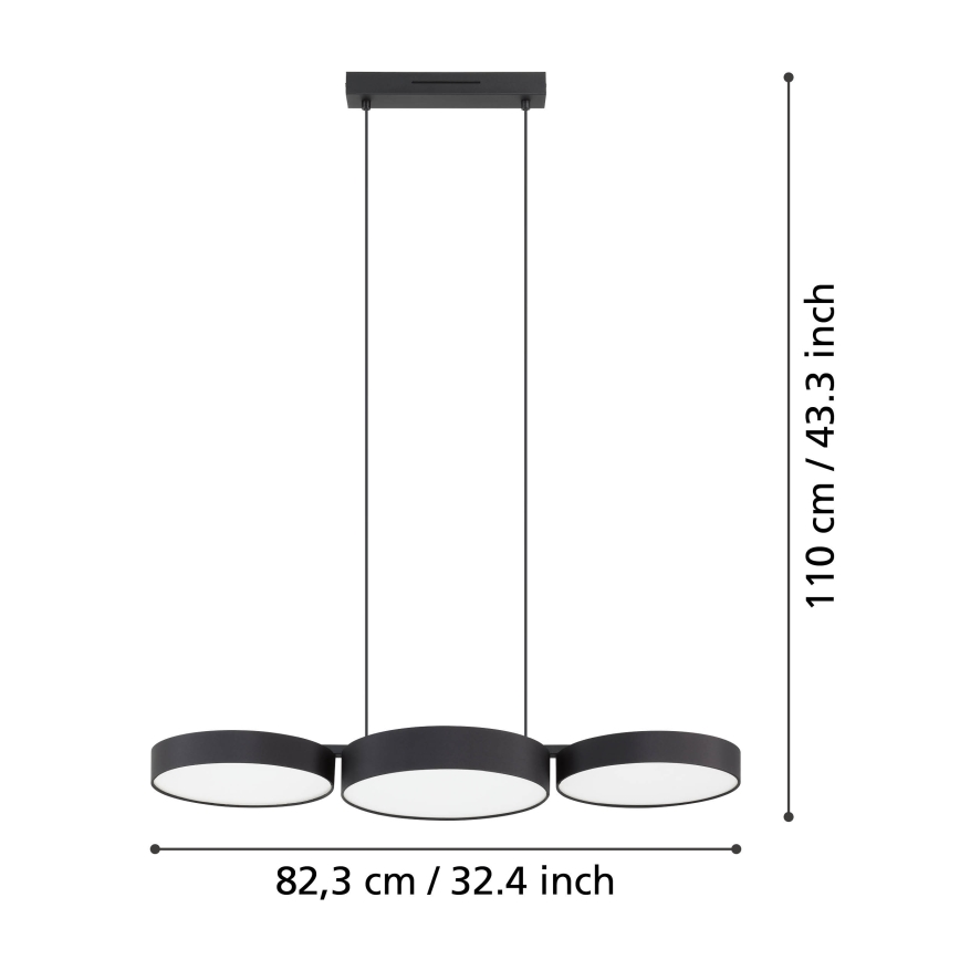 Eglo - Светодиодная подвесная RGBW-люстра с регулированием яркости 3xLED/7,5W/230V 2700-6500K черный