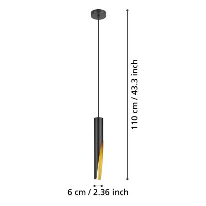 Eglo - Світлодіодна підвісна люстра 1xGU10/4,5W/230V чорний/золотий