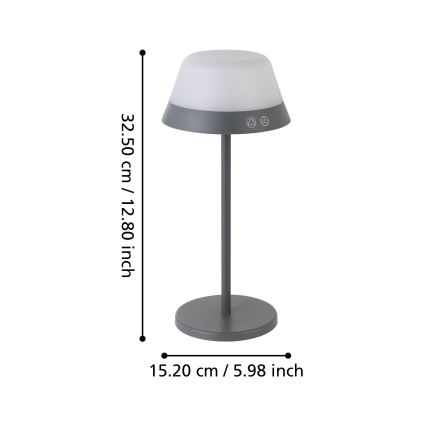 Eglo - LED RGBW Вулична сенсорна лампа з регулюванням яскравості 2в1 LED/1,5W/5V 2600 mAh IP54 сірий