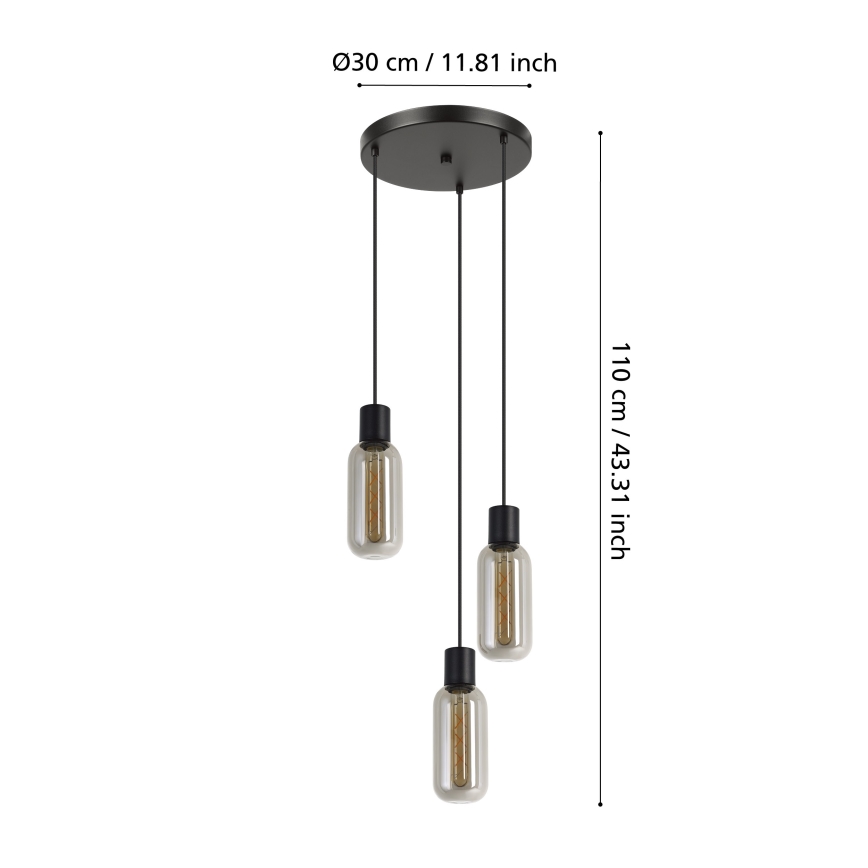 Eglo - Люстра на шнуре 3xE27/4W/230V черный/дымчатый