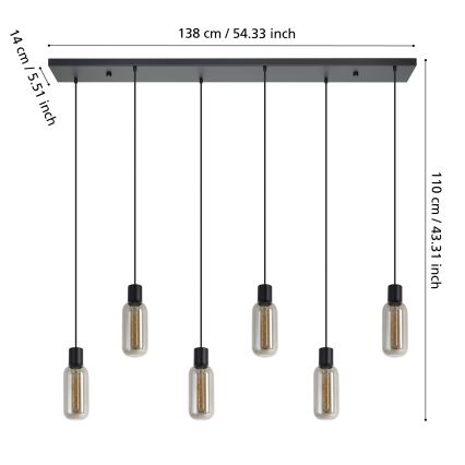 Eglo - Люстра на тросе 6xE27/4W/230V черный/дымчатый