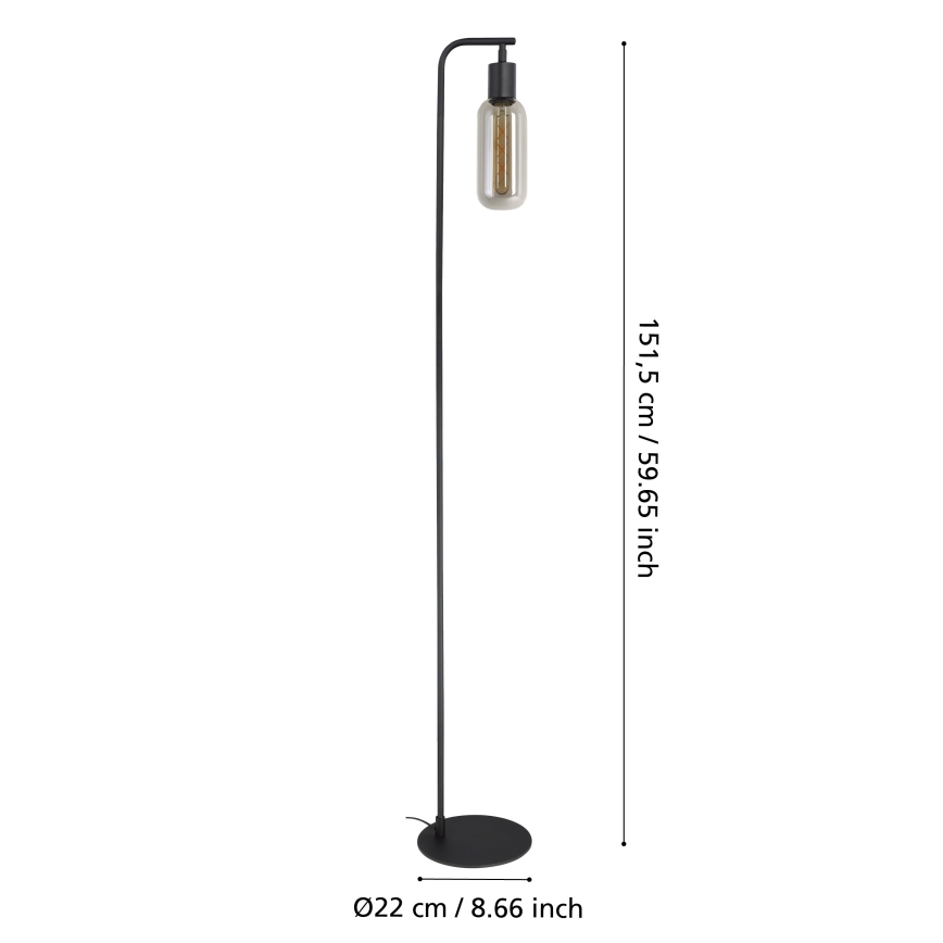 Eglo - Підлогова лампа 1xE27/4W/230V чорна/димчаста