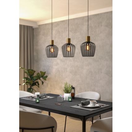 Eglo - Подвесная люстра 3xE27/40W/230V черный/золотистый