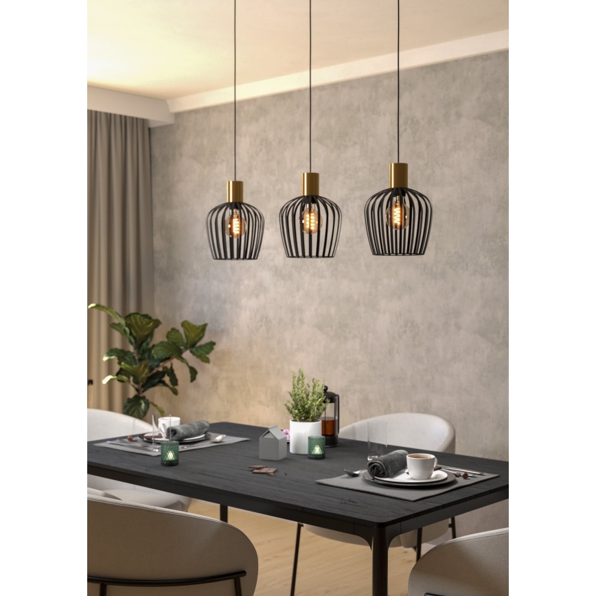 Eglo - Подвесная люстра 3xE27/40W/230V черный/золотистый