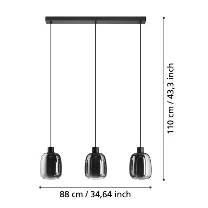Eglo - Светодиодная подвесная RGBW-люстра с регулированием яркости 3xLED/3,7W/230V 2700-6500K серый