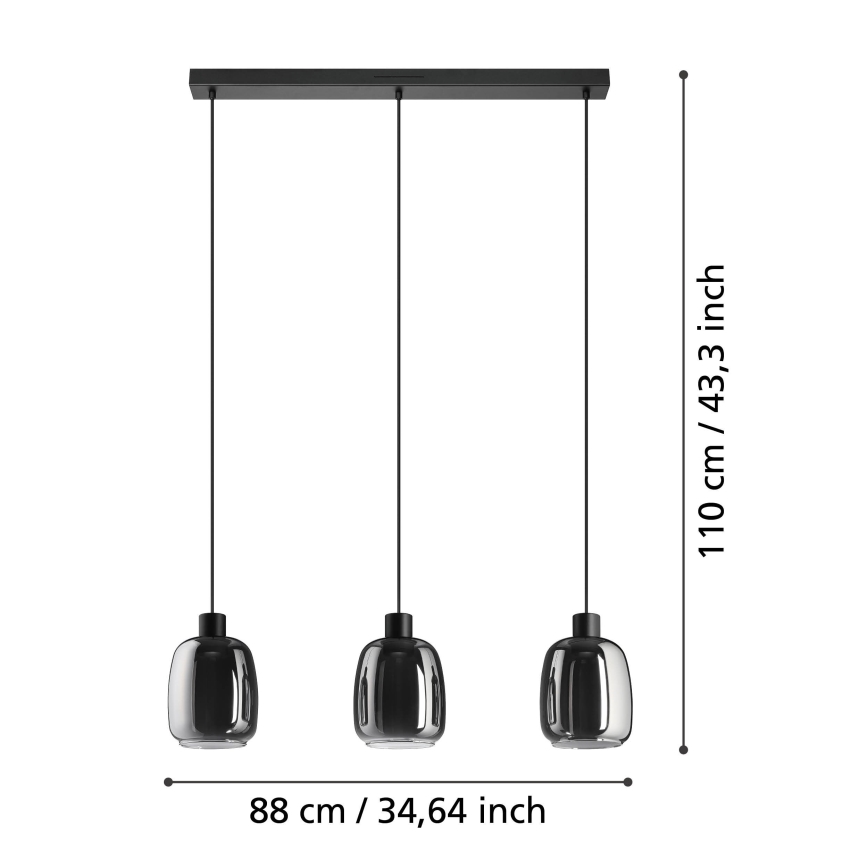 Eglo - Светодиодная подвесная RGBW-люстра с регулированием яркости 3xLED/3,7W/230V 2700-6500K серый