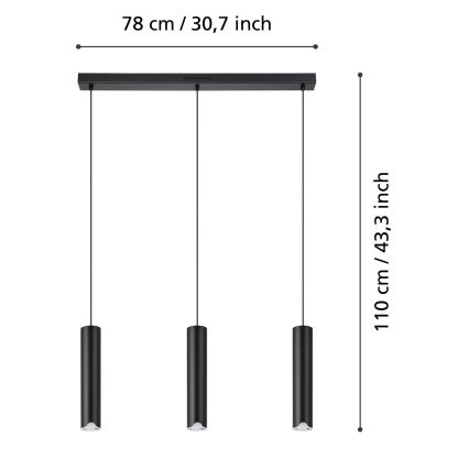 Eglo - LED RGBW Підвісна люстра з регулюванням яскравості 3xLED/3,7W/230V 2700-6500K чорний