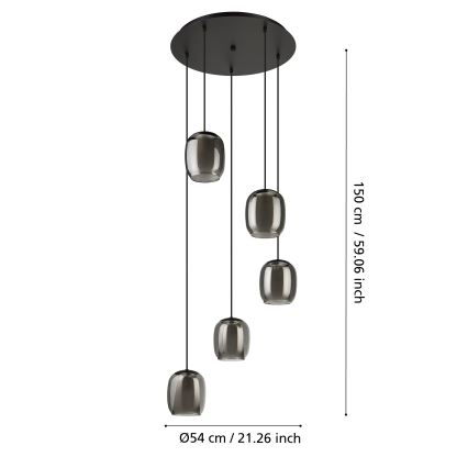 Eglo - Подвесная люстра 5xE27/28W/230V серый