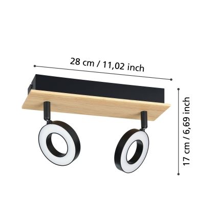 Eglo - LED точечный светильник 2xLED/4,2W/230V černá/hnědá