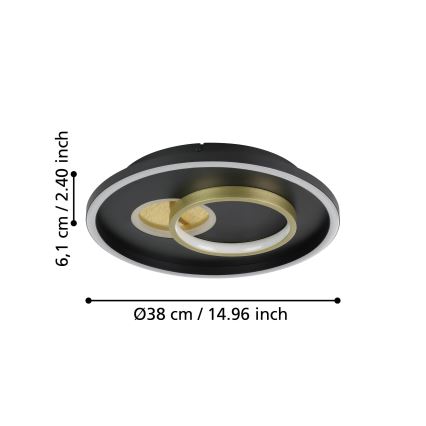 Eglo - LED стельовий світильник LED/14W/230V + LED/8,5W діаметр 38 см чорний/золотий