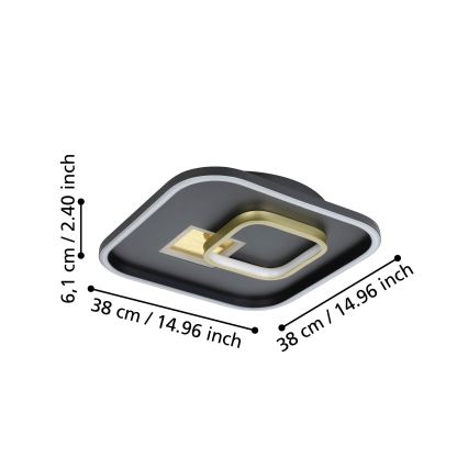 Eglo - Стельовий LED світильник 1xLED/16,2W/230V + 1xLED/9,2W 38x38 см чорний/золотий