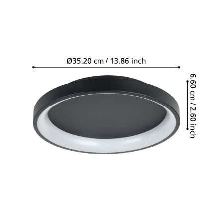 Eglo - Світлодіодний стельовий світильник з регулюванням яскравості LED/12W/230V 2700-6500K чорний + пульт дистанційного керування