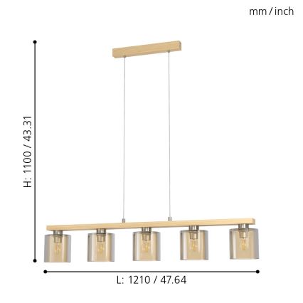 Eglo - Подвесная люстра на тросе 5xE27/28W/230V