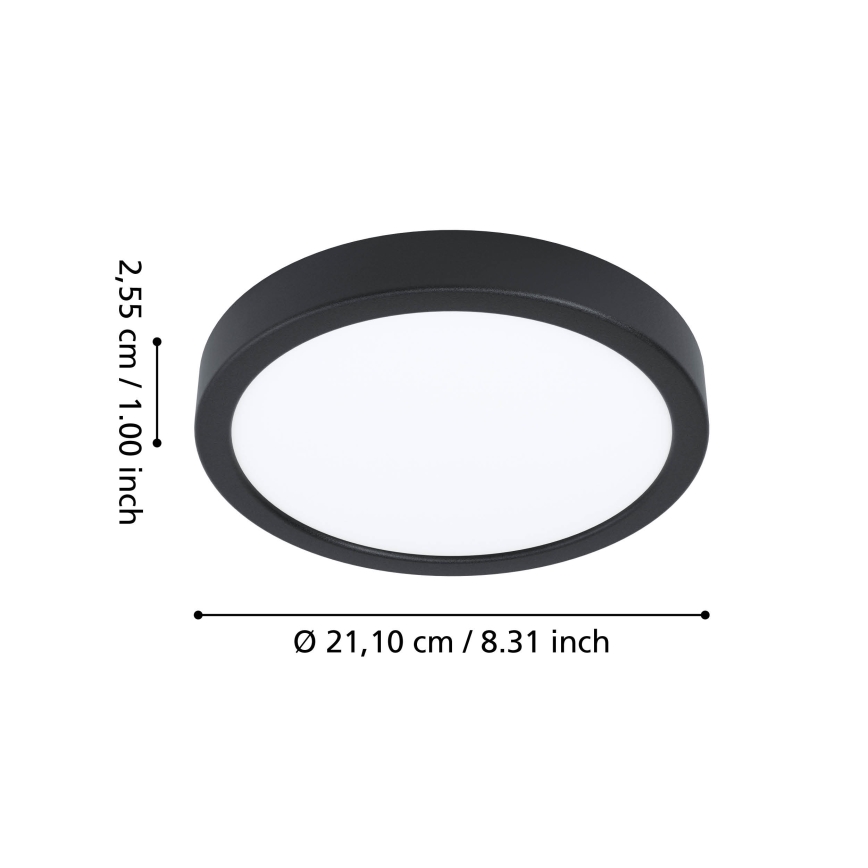 Eglo - диммируемый потолочный светильник для ванной LED RGBW, 11,2W/230V, 2700-6500K, диам. 21,1cm, IP44, čёрный
