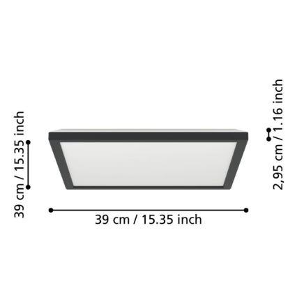 Eglo - Светодиодный потолочный светильник для ванной LED/17,6 Вт/230 В 2700/4000/6500K 39x39 см IP44 черный