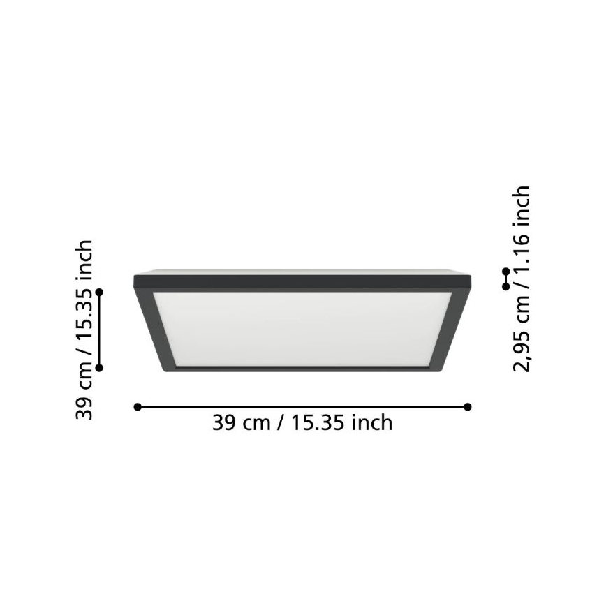 Eglo - Светодиодный потолочный светильник для ванной LED/17,6 Вт/230 В 2700/4000/6500K 39x39 см IP44 черный