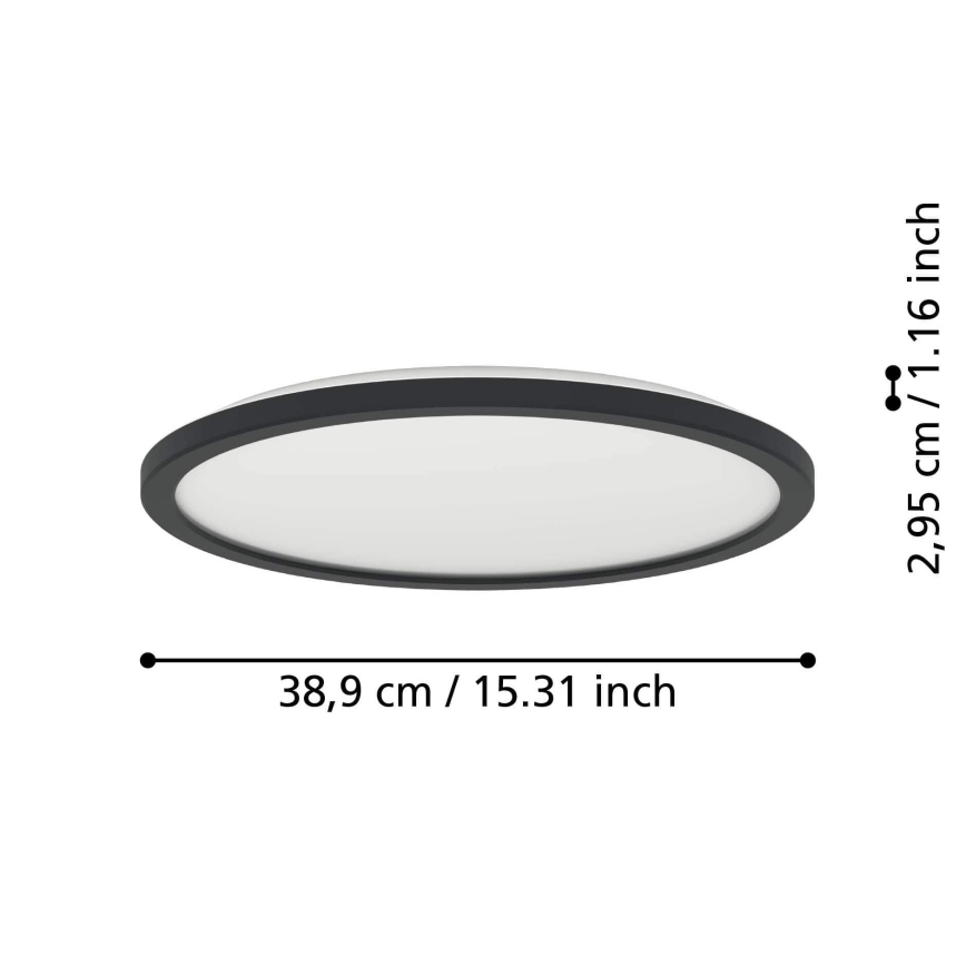 Eglo - Стельовий LED світильник для ванної з регулюванням яскравості LED/18,5W/230V 2700-6500K діаметр 38,9 см IP44 чорний + пульт дистанційного керування