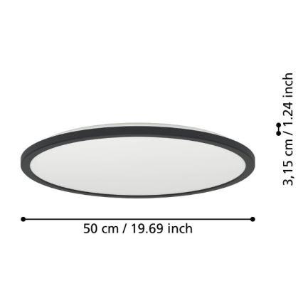 Eglo - Стельовий LED світильник для ванної з регулюванням яскравості LED/16,8W/230V 2700-6500K діаметр 50 см IP44 чорний + пульт дистанційного керування