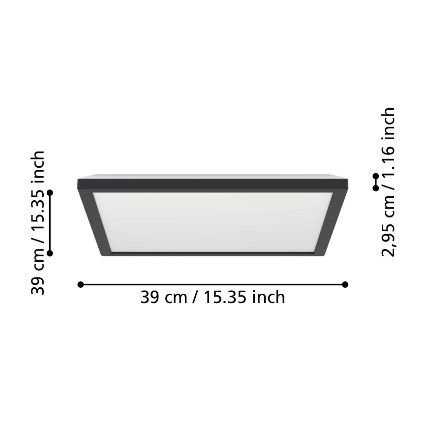 Eglo - Стельовий LED світильник для ванної з регулюванням яскравості LED/17,6W/230V 2700-6500K 39x39 см IP44 чорний + пульт дистанційного керування