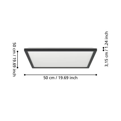 Eglo 901457 - Стельовий LED світильник для ванної з регулюванням яскравості LED/17W/230V 2700-6500K 50x50 см IP44 чорний + пульт дистанційного керування