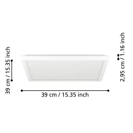 Eglo - Стельовий LED світильник для ванної з регулюванням яскравості LED/17,6W/230V 2700-6500K 39x39 см IP44 білий + пульт дистанційного керування