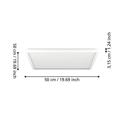 Eglo - Стельовий LED світильник для ванної з регулюванням яскравості LED/17W/230V 2700-6500K 50x50 см IP44 білий + пульт дистанційного керування