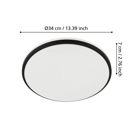 Eglo - светодиодный потолочный светильник для ванной комнаты LED/18W/230V 3000/4000/6500K IP54 чёрный